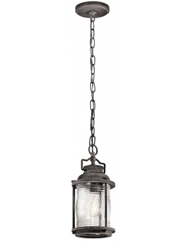 Se Ashland Bay Udendørs loftlampe i stål og glas Ø15,4 cm 1 x E27 - Antik zink/Klar dråbeeffekt hos Lepong.dk