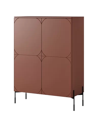 Billede af SONA Vitrineskab i MDF og metal H140 x B124 cm - Sort/Bordeaux