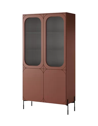 Billede af SONA Vitrineskab i MDF, glas og metal H200 x B104 cm - Sort/Bordeaux