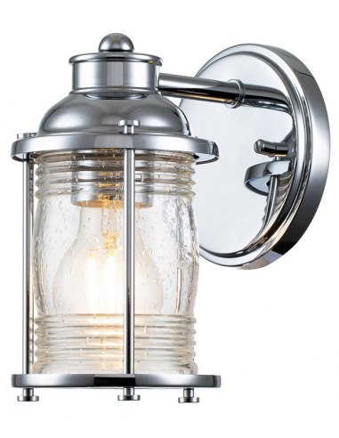 Se Ashland Bay Badeværelseslampe i stål og glas H20,6 cm 1 x E27 - Poleret krom/Klar dråbeeffekt hos Lepong.dk