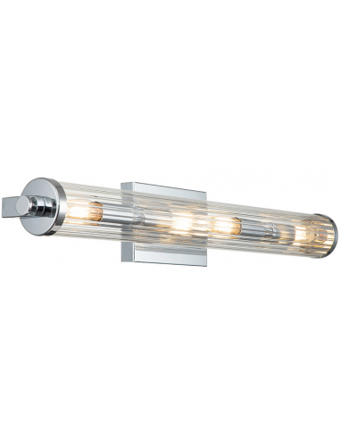 Se Azores Badeværelseslampe i stål og glas B69,1 cm 4 x E14 - Poleret krom/Klar rillet hos Lepong.dk