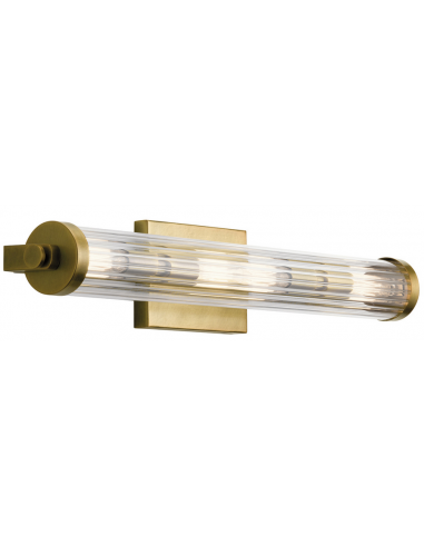 Se Azores Badeværelseslampe i stål og glas B69,1 cm 4 x E14 - Messing/Klar rillet hos Lepong.dk