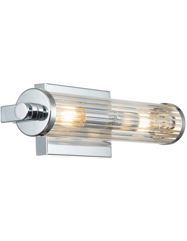 Se Azores Badeværelseslampe i stål og glas B40,7 cm 2 x E14 - Poleret krom/Klar rillet hos Lepong.dk