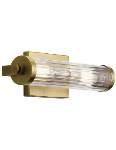 Se Azores Badeværelseslampe i stål og glas B40,7 cm 2 x E14 - Messing/Klar rillet hos Lepong.dk