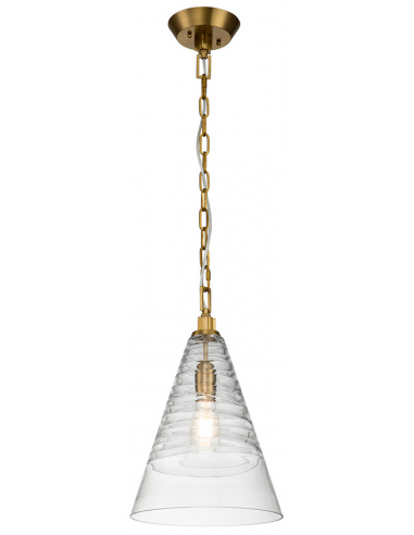 Se Elmore Loftlampe i stål og glas Ø29,5 cm 1 x E27 - Messing/Klar bølget hos Lepong.dk