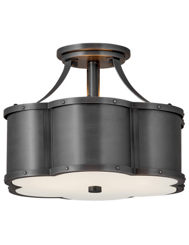 Se Chance Loftlampe i stål og opalglas Ø36,2 cm 2 x E27 - Antik sortnet bronze/Mat opalhvid hos Lepong.dk