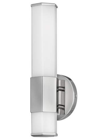 Se Facet Badeværelseslampe i stål og opalglas H35,6 cm 1 x 12W LED - Poleret krom/Mat opalhvid hos Lepong.dk