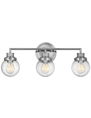 Se Poppy Badeværelseslampe i stål og glas B61,5 cm 3 x E27 - Poleret krom/Klar med dråbeeffekt hos Lepong.dk