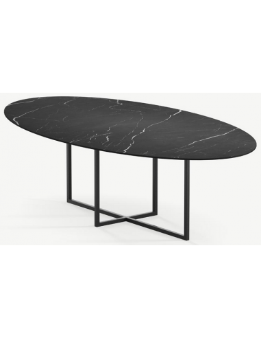 Se Cyriel ovalt spisebord i stål og keramik 220 x 120 cm - Sort/Nero Marquina hos Lepong.dk