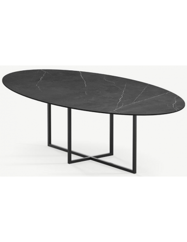 Se Cyriel ovalt spisebord i stål og keramik 220 x 120 cm - Sort/Pietra Grey hos Lepong.dk
