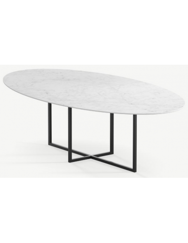 Se Cyriel ovalt spisebord i stål og keramik 220 x 120 cm - Sort/Carrara hos Lepong.dk