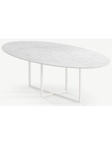 Se Cyriel ovalt spisebord i stål og keramik 280 x 130 cm - Månehvid/Carrara hos Lepong.dk