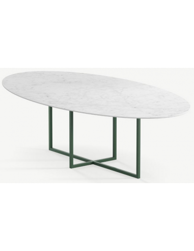 Se Cyriel ovalt spisebord i stål og keramik 220 x 120 cm - Skovgrøn/Carrara hos Lepong.dk