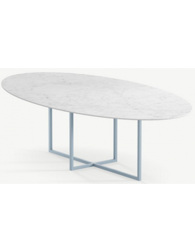 Billede af Cyriel ovalt spisebord i stål og keramik 220 x 120 cm - Gråblå/Carrara