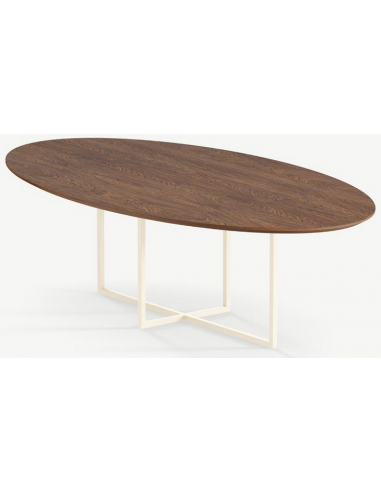 Se Cyriel ovalt spisebord i stål og egetræ 220 x 120 cm - Creme/Brun hos Lepong.dk