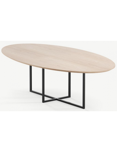 Se Cyriel ovalt spisebord i stål og egetræ 220 x 120 cm - Sort/Eg hos Lepong.dk