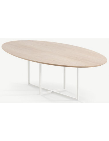 Billede af Cyriel ovalt spisebord i stål og egetræ 220 x 120 cm - Månehvid/Eg