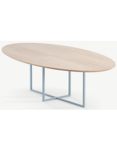 Billede af Cyriel ovalt spisebord i stål og egetræ 220 x 120 cm - Gråblå/Eg