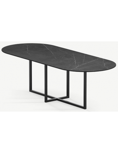 Billede af Gustaf ovalt spisebord i stål og keramik 220 x 90 cm - Sort/Pietra Grey