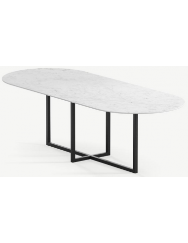 Billede af Gustaf ovalt spisebord i stål og keramik 220 x 90 cm - Sort/Carrara