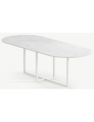 Billede af Gustaf ovalt spisebord i stål og keramik 220 x 90 cm - Månehvid/Carrara