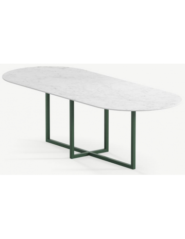Se Gustaf ovalt spisebord i stål og keramik 280 x 90 cm - Skovgrøn/Carrara hos Lepong.dk