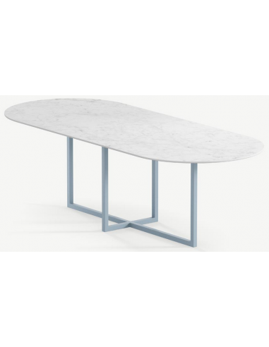 Se Gustaf ovalt spisebord i stål og keramik 220 x 90 cm - Gråblå/Carrara hos Lepong.dk