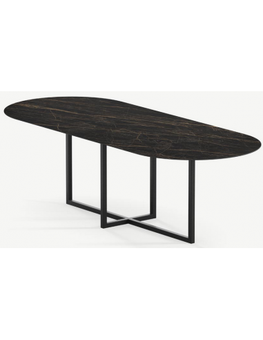 Se Gustaf ultrathin ovalt spisebord i stål og keramik 240 x 90 cm - Sort/Noir Désir hos Lepong.dk