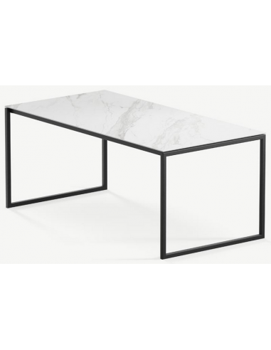 Se Hugo ultrathin spisebord i stål og keramik 180 x 90 cm - Sort/Calacatta hos Lepong.dk