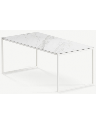 Se Hugo ultrathin spisebord i stål og keramik 180 x 90 cm - Månehvid/Calacatta hos Lepong.dk