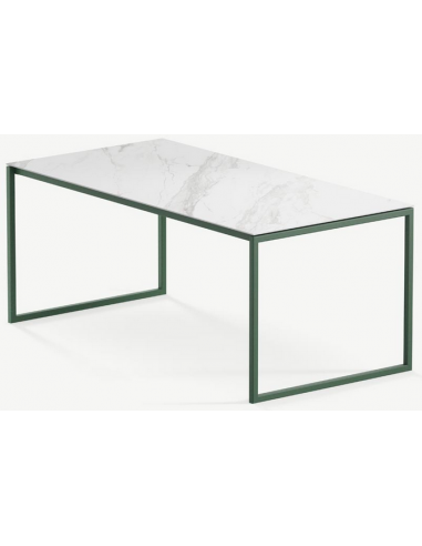 Se Hugo ultrathin spisebord i stål og keramik 180 x 90 cm - Skovgrøn/Calacatta hos Lepong.dk