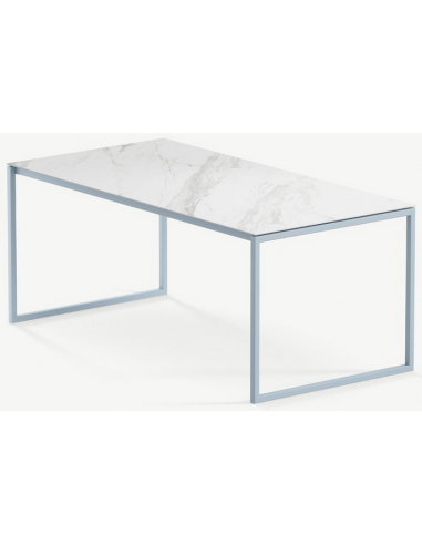 Se Hugo ultrathin spisebord i stål og keramik 180 x 90 cm - Gråblå/Calacatta hos Lepong.dk