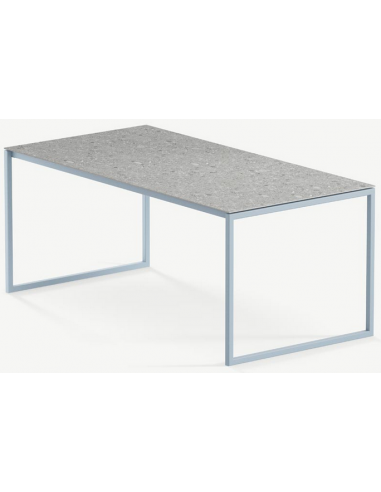 Se Hugo ultrathin spisebord i stål og keramik 180 x 90 cm - Gråblå/Granit grå hos Lepong.dk