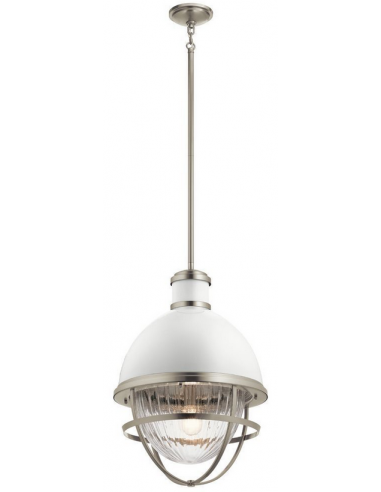 Se Tollis Loftlampe i stål og glas Ø40,8 cm 1 x E27 - Børstet nikkel/Hvid hos Lepong.dk