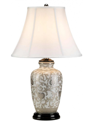 Billede af Silver Thistle Bordlampe i porcelæn og polyester H58 cm 1 x E27 - Krakeleret sølv & hvid/Hvid