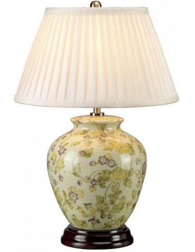 Se Yellow Flowers Bordlampe i porcelæn og polyester H44 cm 1 x E27 - Krakeleret gul & lilla/Creme hos Lepong.dk