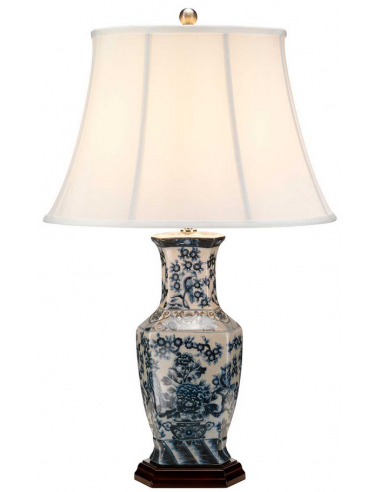 Billede af Blue Hex Bordlampe i porcelæn og polyester H75 cm 1 x E27 - Blå/Hvid