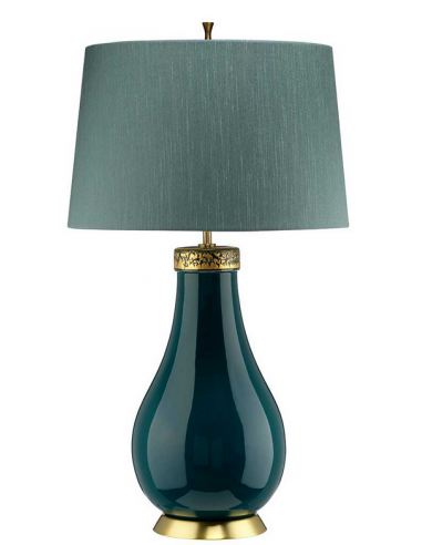 Se Havering Bordlampe i keramik og faux silke H73,5 cm 1 x E27 - Turkis/Messing hos Lepong.dk