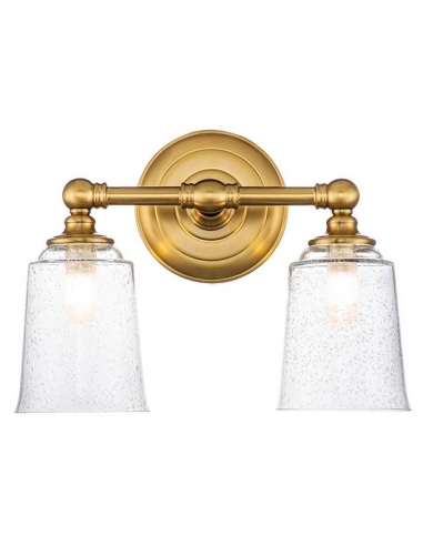 Billede af Huguenot Badeværelseslampe i stål og glas B33 cm 2 x G9 LED - Brændt messing/Klar med dråbeeffekt