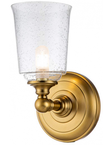 Billede af Huguenot Badeværelseslampe i stål og glas B13,3 cm 1 x G9 LED - Brændt messing/Klar med dråbeeffekt