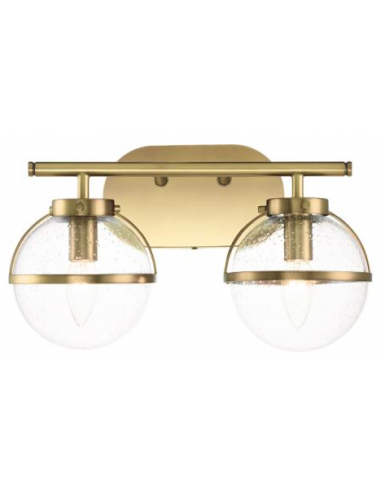 Se Hollis Badeværelseslampe i stål og glas B38,1 cm 2 x E14 - Antik messing/Klar med dråbeeffekt hos Lepong.dk