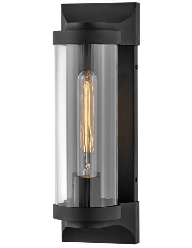 Se Pearson Væglampe i aluminium og glas H35,6 cm 1 x E27 - Mat sort/Klar hos Lepong.dk