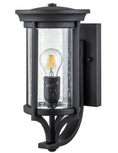 Se Merrill Udendørs væglampe i stål og glas H38,8 cm 1 x E27 - Mat sort/Klar med dråbeeffekt hos Lepong.dk