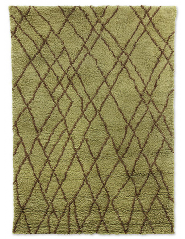 Se Zigzag tæppe i uld 280 x 180 cm - Olivengrøn/Brun hos Lepong.dk