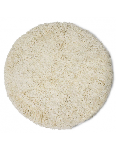 Fluffy rundt tæppe i uld Ø250 cm - Cremehvid