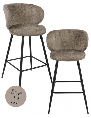 Billede af Sæt med 2 x Mimi barstol i metal og polyester H104 cm - Sort/Thyme Fusion grøn