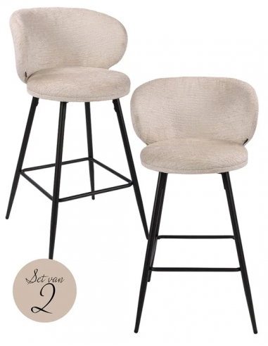 Billede af Sæt med 2 x Mimi barstol i metal og polyester H104 cm - Sort/Creme