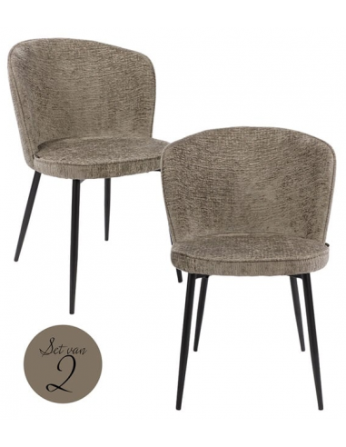 Se Sæt med 2 x Sandy spisebordsstol i metal og polyester H83 cm - Sort/Thyme Fusion grøn hos Lepong.dk