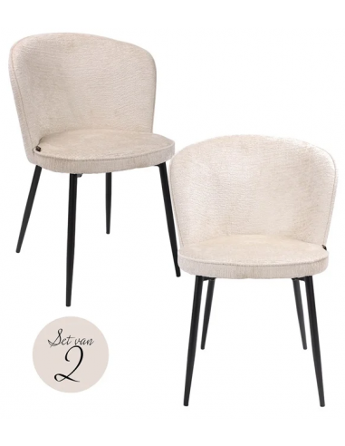 Se Sæt med 2 x Sandy spisebordsstol i metal og polyester H83 cm - Sort/Creme hos Lepong.dk