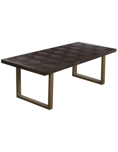 Se Luxor spisebord i jern og egetræsfinér 230 x 100 cm - Antik messing/Mørkebrun hos Lepong.dk